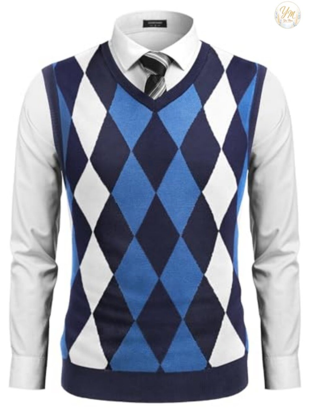 Sleeveless V Neck Pullover Sweater Argyle Knit Vest Mens Slim Fit